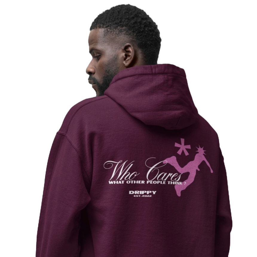 Who Cares Hoodie (Regular Fit) (Dark Maroon)