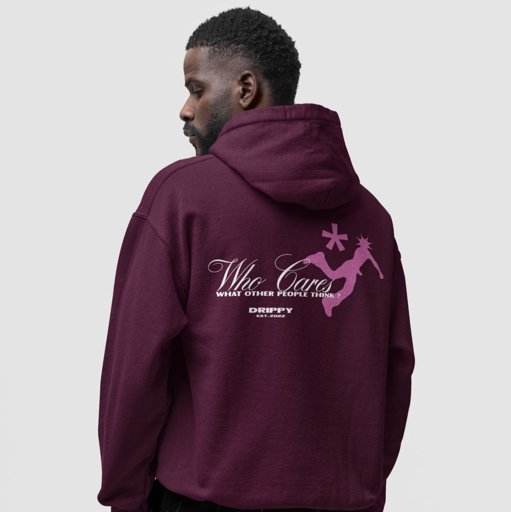 Who Cares Hoodie (Regular Fit) (Dark Maroon)